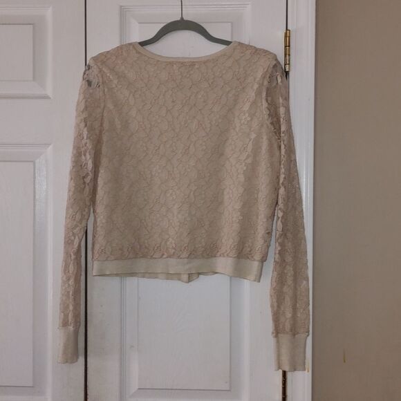 Lucky Brand lace cream oatmeal color wool cashmere blend cardigan Sz Xl - Picture 5 of 5